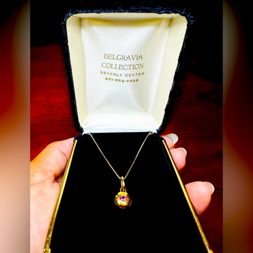 14K Gold Pink Gemstone Pendant & 16” Chain – Belgravia Collection, Los Angeles